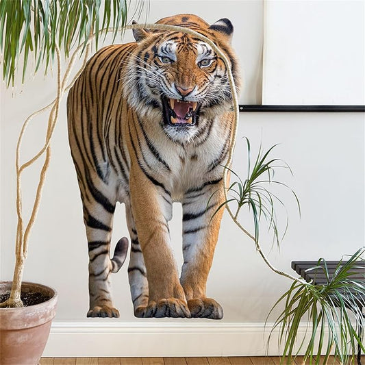 Lifelike Tiger Wall Decal 3D Animals Wall Sticker Safari Wall Decor for Nursery Kid'sroom School Classroom Livingroom Bedroom Bathroom Decoration (Lifelike Tiger)