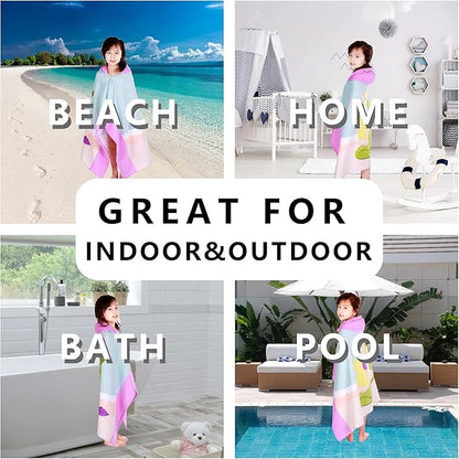 Kids Hooded Beach Bath Towel, Baby Surf Poncho Toddlers Soft Real Cotton Wrap Hooded Towels for Kids Boy Girl