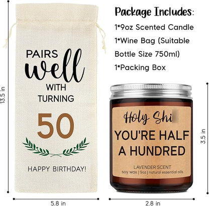 Fairy's Gift 50th Birthday Candle & Wine Bag - Cool Gifts for 50 Year Old Woman Man, Funny 50th Birthday Gifts for Women Men, 50 Year Old Gifts for Her Him, Turning 50 Birthday Gifts Ideas
