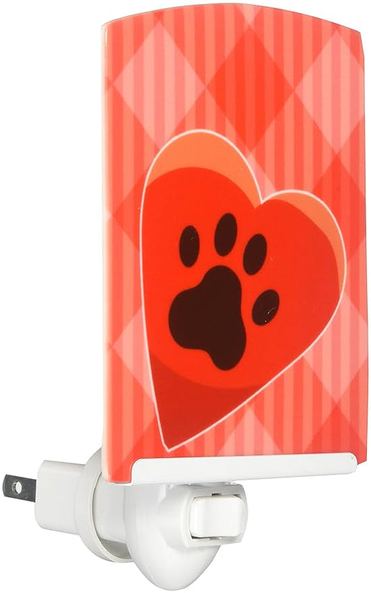 Caroline's Treasures BB7073CNL Puppy Pawprint Heart Ceramic Night Light Compact, UL-Certified, Ideal for Bedroom, Bathroom, Nursery, Hallway, Kitchen, 6x4x3, Multicolor