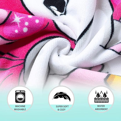 NovForth Kids Beach Towel for Boys Girls, Pink Unicorn Hooded Bath Towel Wrap, Toddler Pool Towel with Hood