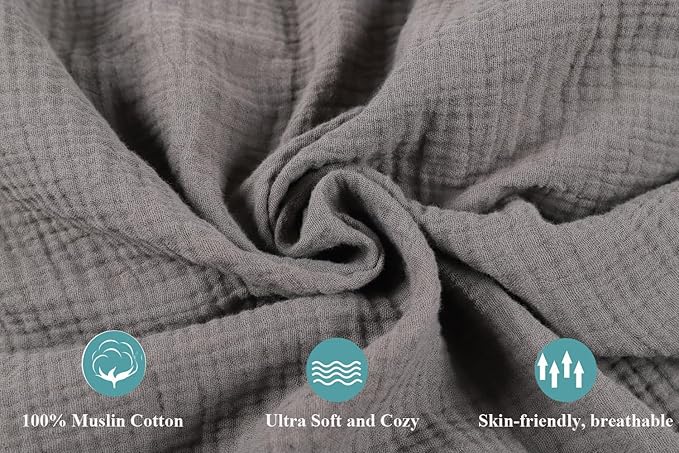 Muslin Pack and Play Sheets Fitted Compatible with 4moms Breeze Plus Playard and Other 30x43 Inch Large Playpen Mattress Snuggly Soft 100% Cotton Grey & Navy
