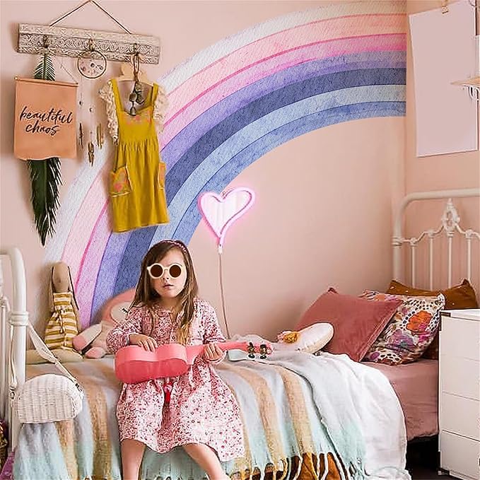 Waterproof Removable Vinyl Huge Rainbow Wall Decal Sticker for Nursery Kidsroom School Classroom Livingroom Bedroom Bathroom Decorations Art Kids Graduation Boho Cute Decals
