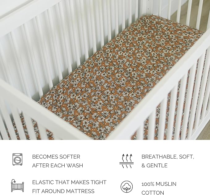 Magnolia Muslin Crib Sheet by Mebie Baby, Soft and Breathable Bed Sheets for Babies, Modern Neutral Bedding for Cribs, Standard Crib Mattress Fitted Sheet, Great for Boy or Girl Room or Nursery