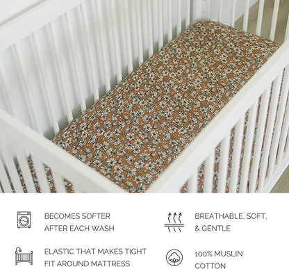 Magnolia Muslin Crib Sheet by Mebie Baby, Soft and Breathable Bed Sheets for Babies, Modern Neutral Bedding for Cribs, Standard Crib Mattress Fitted Sheet, Great for Boy or Girl Room or Nursery