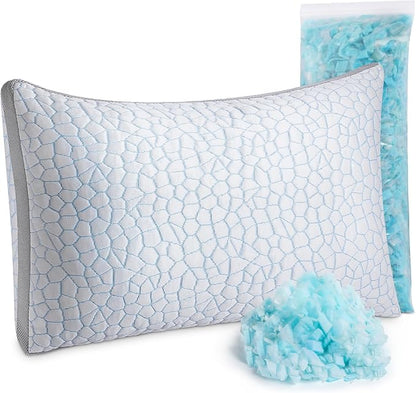 Cooling Gel Memory Foam Pillows, Hypoallergenic Dual-Sided Pillowcase Bed Pillows with Washable Cover, Adjustable Pillows Height for Side, Back and Stomach Sleepers, Queen, 50x76cm