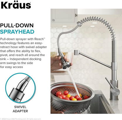 KRAUS Bolden Commercial Style Pull-Down Single Handle 18-Inch Kitchen Faucet in Brushed Brass, KPF-1610BB