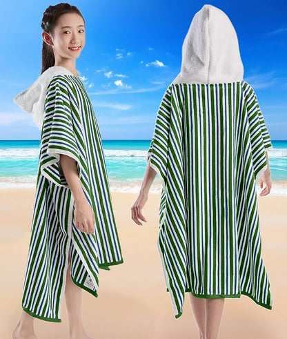 VOOVA & MOVAS Big Kids Hooded Towel Poncho | Large, Soft, Absorbent Cotton | 8-16 Years | Versatile for Pool, Swim,Beach and Bathroom | Navy Blue&Green