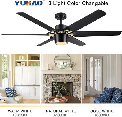 NicBex Ceiling Fan 60 Inch Indoor Modern Ceiling Fans with Integrated LED Light and Remote Control Double Finish Ceiling Fan with 6 Blades for Living Room, Bedroom, Matte Black