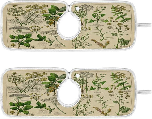 Kitchen Faucet Absorbent Mat, Antique Botanical Water Splash Guard for Sink, Faucet Drip Catcher Thicken Sponge Microfiber Faucet Water Catcher Mat Sink Absorbent Mat for Kitchen 14x5in 2 Pack