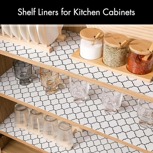 Cooyes Shelf Liner – Non-Slip Shelf Liners for Kitchen Cabinets – Waterproof Shelf Paper with Modern Pattern – Durable EVA Cabinet Liners