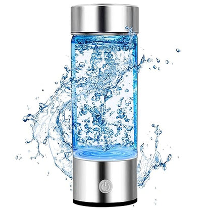 Hydrogen Water Bottle Generator, AquaHealth Hydrogen Water Bottles, 450ml Portable Rechargeable Hydrogen Water Ionizer Hydrogen-Rich Water Bottle Glass for Home, Travel, Office w/Hydrogen Suction Tube