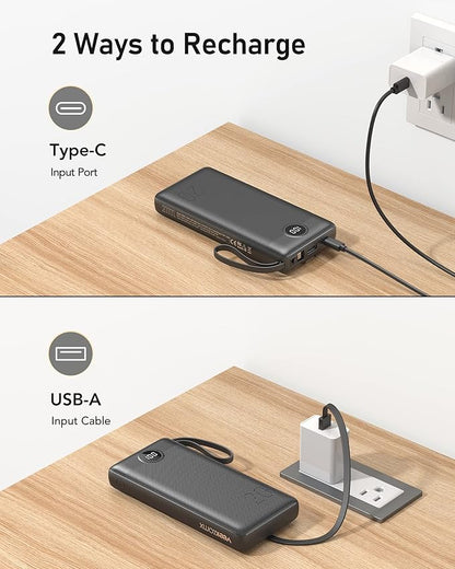VEEKTOMX Power Bank with Built in Cables 20000mAh, Portable Charger for iPhone, USB C LED Display External Battery iPhone Charger Compatible with iPhone, iPad, Samsung and Android Devices for Travel