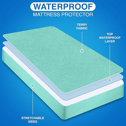 Utopia Bedding Waterproof Mattress Protector King Size, Premium Terry Mattress Cover 200 GSM, Breathable, Fitted Style with Stretchable Pockets (Spa Blue)