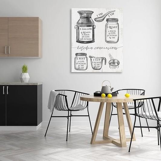 Stupell Industries Kitchen Conversion Chart Neutral Grey Word Drawing, Design by Artist Daphne Polselli Wall Art, 36x48, Off- White