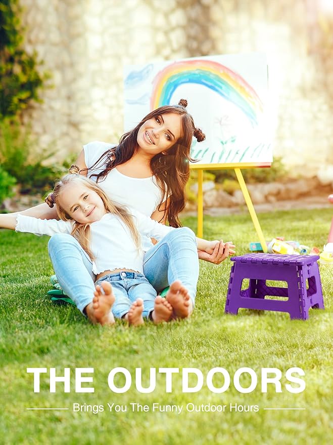 Folding Step Stool 9", Kids Step Stool, Heavy Duty Step Stools for Adults, Compact Foot Stools, Light-Weight Toddler Step Stool for Kitchen, Bathroom, Holds Up to 300 lbs (Purple)