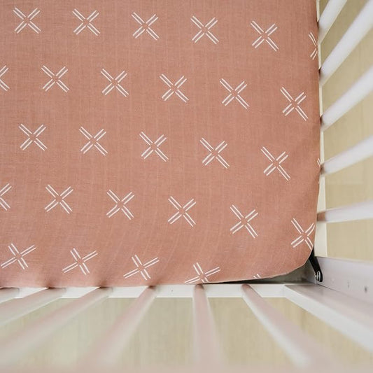 Just Peachy Muslin Crib Sheet by Mebie Baby, Soft and Breathable Bed Sheets for Babies, Modern Neutral Bedding for Cribs, Standard Crib Mattress Fitted Sheet, Great for Boy or Girl Room or Nursery