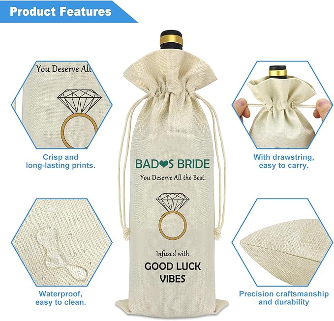 Bridal Shower Gift Best Friend Wine Bag Friendship Bride To Be Gifts Badass Bride Wedding Bachelorette Party Decorative Wine Bottle Bag Gifts for The Bride Future Mrs Newly Engaged Gift Wine Gift Bag