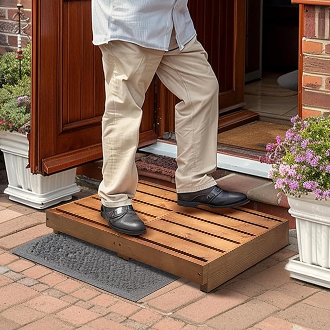 Outdoor Steps 3.5'' Height, Indoor Wooden Step Stool with Non Slip Pads, Step for Outside, Safety Stepping Stool for Hanicap, Kids, Bathroom, Kitchen, Bed (Oak Color)