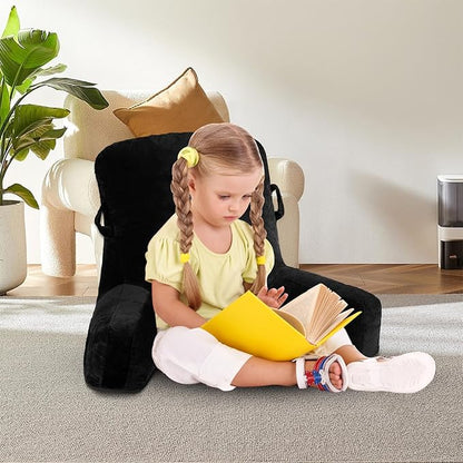 SLIGUY Reading Pillow Standard Bed Pillow for Sitting in Bed Couch or Floor-Backrest with Arms Support and Pockets, Adult Back Pillow Bed Chair for Bed Rest, Reading, Watching TV, Gaming, Black
