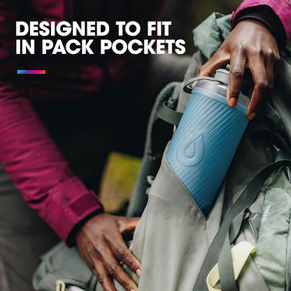 Hydrapak Flux - Collapsible Backpacking Water Bottle (1 Liter) - BPA Free, Ultra Light, Spill-Proof Twist Cap - Sutro Green