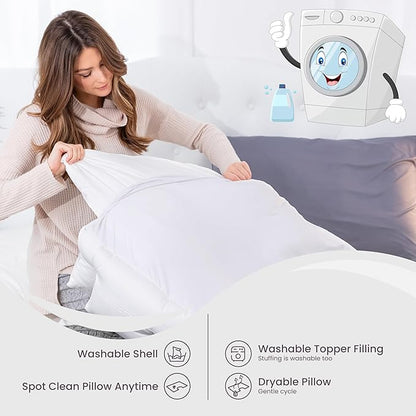 Topper, Down Alternative Premium Siliconized Fiberfill - Machine Wash & Dry. Adjustable for Side Sleepers by Zipper Access, Add or Remove Filling for Best Sleeping: Medium Support