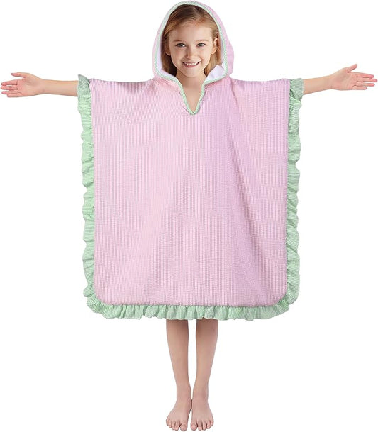 Hooded Towels for Kids,Toddler Bath Towel Swim Cover Up for Ages 3-10 Girls Boys Pool Towels Soft Thick 30"x30" Microfiber Poncho Towel（Pink）
