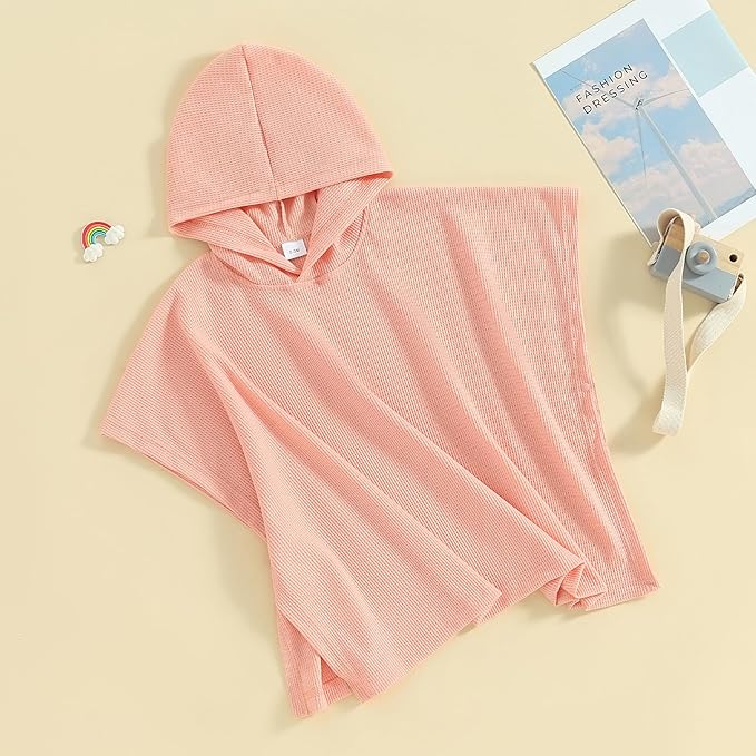 Toddler Beach Towel with Hood Kids Waffle Swim Cover Up Bath Towel Surf Poncho Boys Girls Hooded Beach Towel (A Pink, 7-8 Years)
