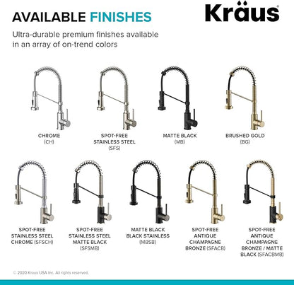 Kraus KPF-1610SFACBMB Bolden 18-Inch Single Handle Commercial Style Pull-Down Kitchen Faucet with Dual Function Sprayer, Spot Free Antique Champagne Bronze/Matte Black