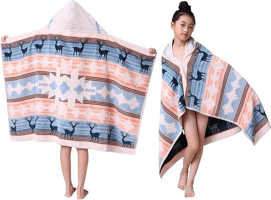Kids Hooded Beach Bath Towel, Baby Surf Poncho Toddlers Soft Real Cotton Wrap Hooded Towels for Kids Boy Girl