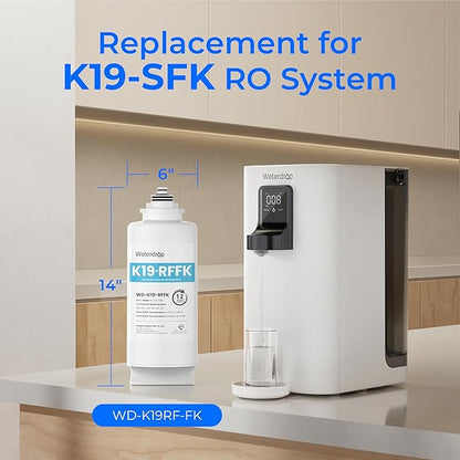 Waterdrop WD-K19RF-FK Filter, Replacement for WD-K19-SFK Countertop Reverse Osmosis System, 12-month Lifetime