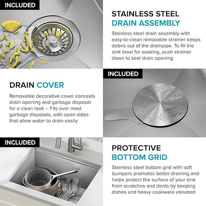 KRAUS KWU111-23 Kore Workstation 23-inch Undermount 16 Gauge Single Bowl Stainless Steel Kitchen Sink with Integrated Ledge and Accessories (Pack of 5)