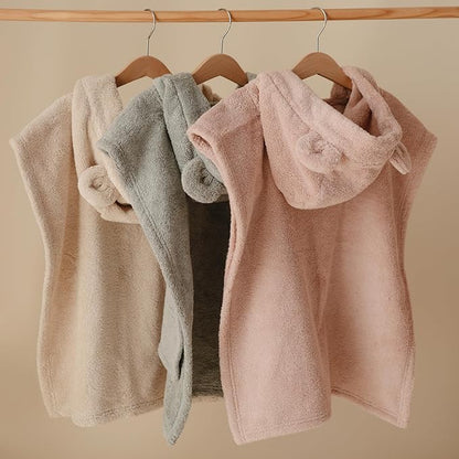 mushie Poncho Towel for Toddlers and Kids (Fog) | Organic Terry Cotton | Ages 1-3 Years