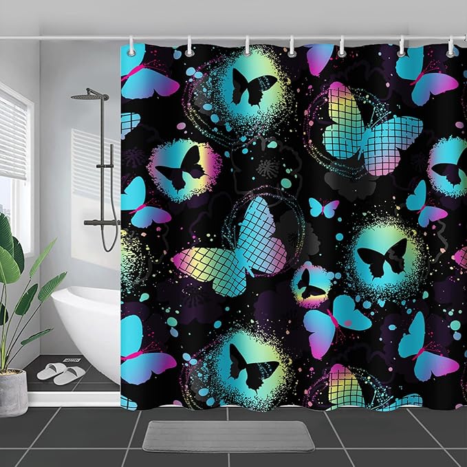 AILONEN Butterfly Shower Curtain for Girls Women 72" W*72" H Blue Butterfly Bathroom Decor,Beautiful Butterfly Bath Curtain Polyester Waterproof Bathroom Curtain with 12 Hooks
