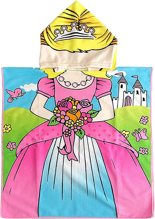 Flower Princess Beach Towel for Ages 2-4, Cute Castle Kids Hooded Bath Towel, 47.2" x 23.6" Super Absorbent Toddler Bath Towel