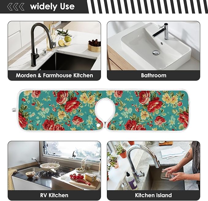 Kitchen Faucet Absorbent Mat, Water Splash Guard for Sink, Faucet Drip Catcher Thicken Sponge Microfiber Faucet Water Catcher Mat Sink Absorbent Mat for Kitchen 14x5in 2 Pack