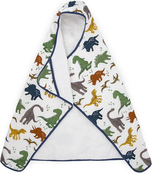 Little Unicorn Cotton Muslin & Terry Hooded Towel, Larger Size 1-6 Years (Dino Friends)