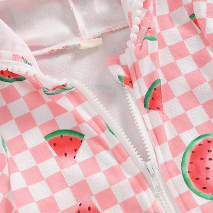 Toddler Beach Towel with Hood Kids Waffle Swim Cover Up Bath Towel Surf Poncho Boys Girls Hooded Beach Towel (Pink Watermelon, 2-3 Years)