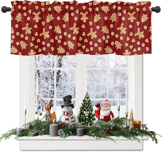 Vandarllin Christmas Kitchen Curtains Valances for Windows Red Merry Christmas Gingerbread Man Cookies Rod Pocket Window Treatment for Kitchen/Living Room/Bedroom/Bathroom,42" X 12" -1 Panel,
