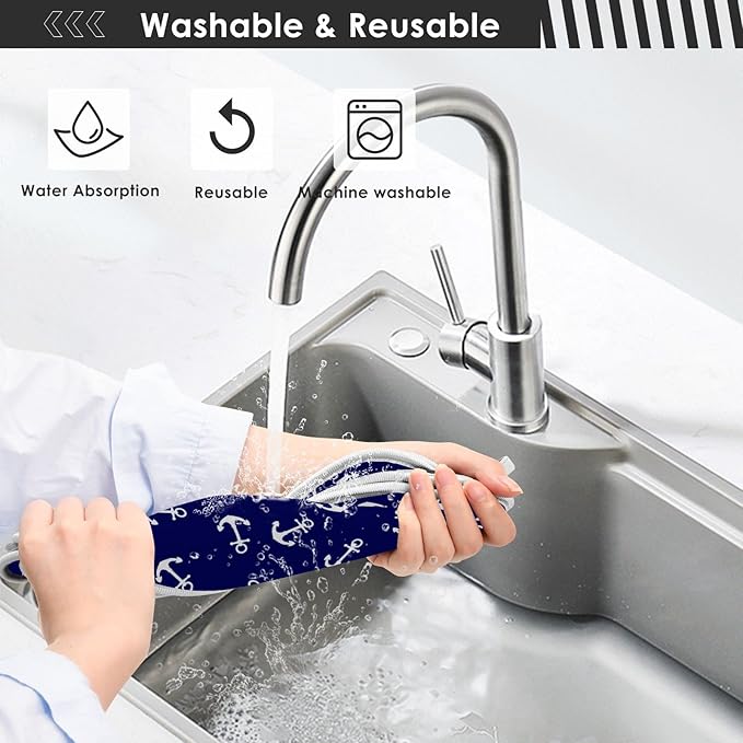 Nautical Theme Anchor Faucet Water Catcher Mat 2 Pack Navy Blue Sea Coastal Drying Mat Absorbent Bathroom Faucet Handle Drip Catcher Tray Bar RV Kitchen Sink Splash Guard 30x5 Inches