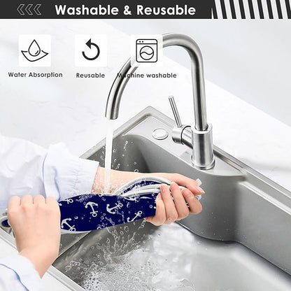 Nautical Theme Anchor Faucet Water Catcher Mat 2 Pack Navy Blue Sea Coastal Drying Mat Absorbent Bathroom Faucet Handle Drip Catcher Tray Bar RV Kitchen Sink Splash Guard 30x5 Inches