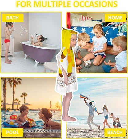 Toddler Bath Towel Hooded - Cotton Kids Beach Towel 24"x24" for Ages 1 to 5, Toddler Towels with Hood Snaps, Soft Terry Poncho Towel as Pool Swim Cover Ups for Girls Boys (Giraffe White)