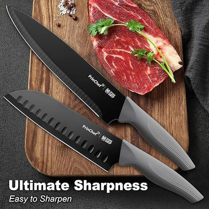 PrinChef Knife Set, 19 Pcs Rust Proof Knives Set for Kitchen, with Acrylic Stand, Sharpener, Scissors and Peeler, Stainless Steel kitchen knife set Nonstick and No Scratch