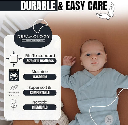 Baby Mini Crib Fitted Sheet, 100% Cotton Knitted Jersey, Pack n Play Sheet, Fitted Crib Sheets, Super Soft, Durable, Toddler Fitted Sheet, Green & Mustard Grey 38"x24"x6"'