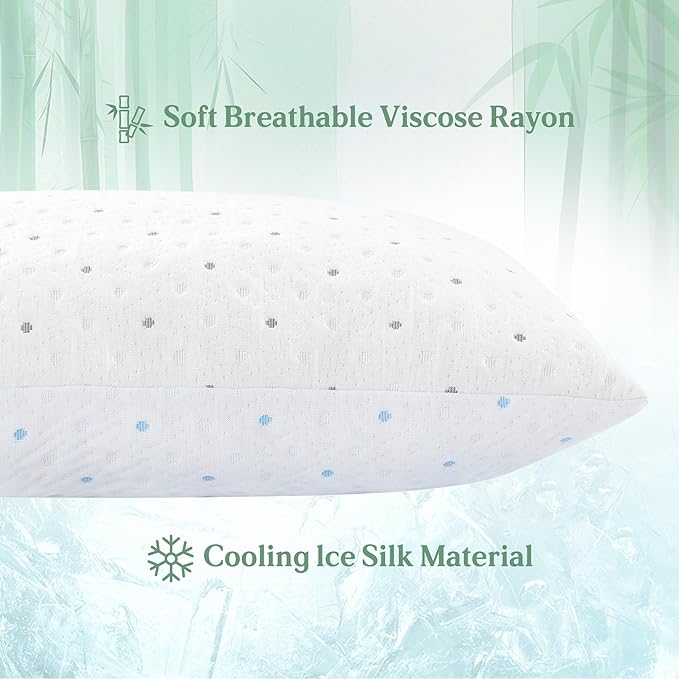 Queen Pillows Set of 1 with Cooling & Soft Cover Shredded Memory Foam Pillows Adjustable Loft & Firmness Bed Pillow for Sleeping for Side Back Stomach Sleeper Cooling Pillow Hypoallergenic