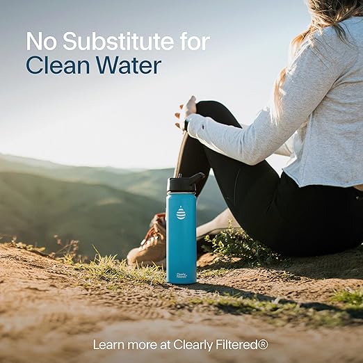 Clearly Filtered 20oz Water Bottle/Targets 220+ Contaminants/Double-Wall Insulated Stainless Steel Filtered Water Bottle BPA/BPS-Free Phthalate-Free Filters Fluoride Lead Chlorine (Black)