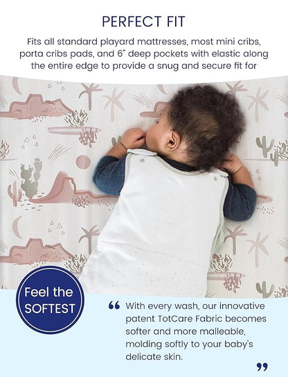 TotAha Cactus Pack N Play Sheets, Premium Stretch Fitted Portable Mini Cribs Playards Sheets, Ultra Soft Breathable Jersey Knit Mini Crib Sheet, 2 Pack