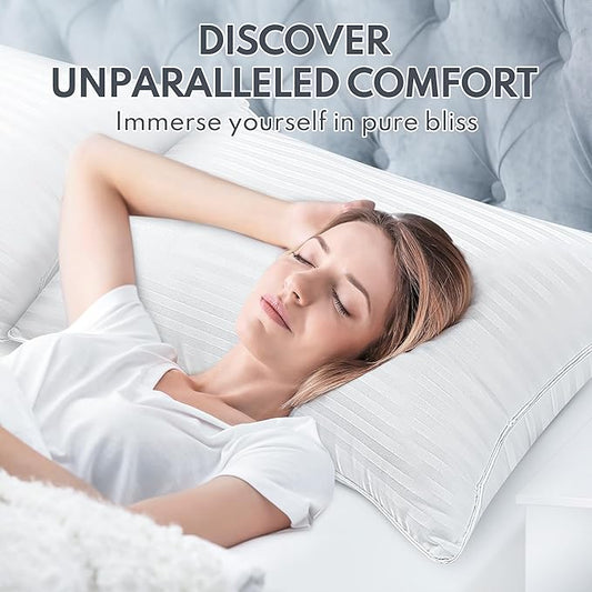 Queen Size Bed Pillow - Premium Down Alternative Cooling Pillows Set of 2 for Side, Back, and Stomach Sleepers Hotel Quality Fluffy Soft Microfiber Fill Breathable Skin-Friendly