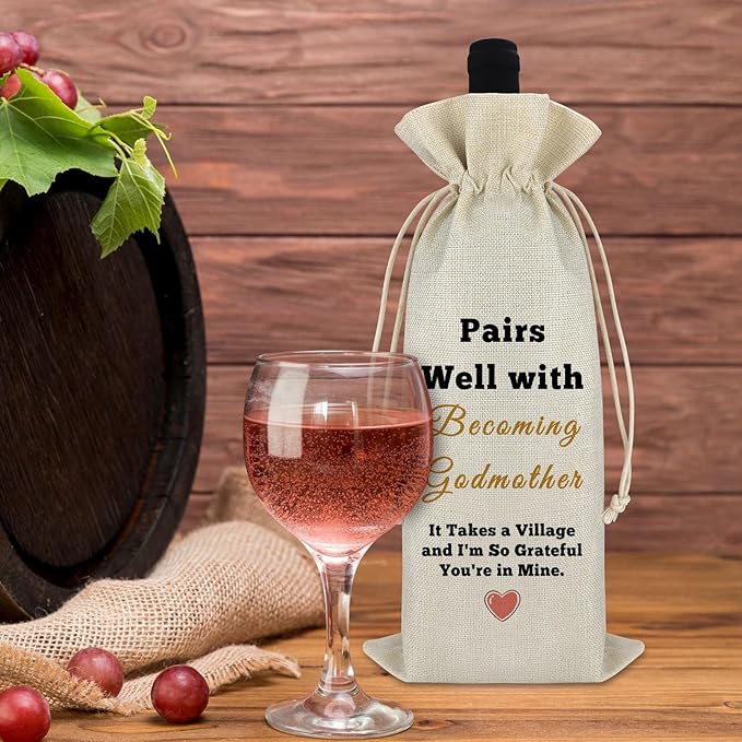 Gift for Godmother Baby Reveal Gift for Godmother Wine Bag Godparents Godmother Gift from Godchild Baptism Gift for Godmother Mother’s Day Christmas Gift for Godmother Reusable Wine Bottle Cover