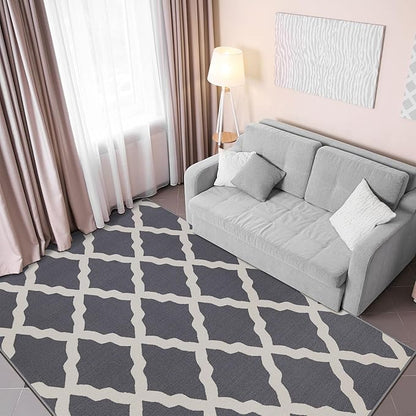 Ottomanson Glamour Collection Non-Slip Rubberback Moroccan Trellis Design 5x7 Indoor Area Rug, 5' x 6'6", Gray